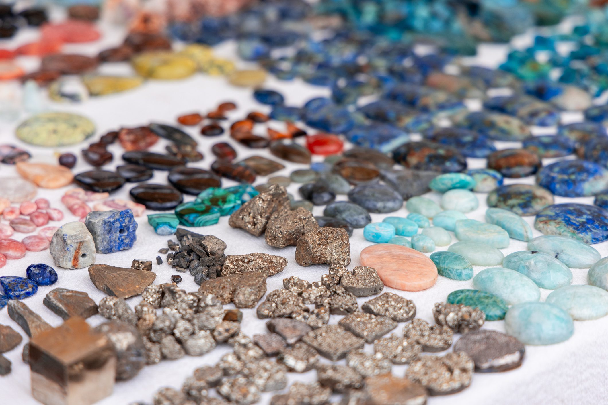 Variety of natural stones in different colors